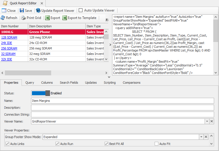 Quick Report Designer Cavallo Support
